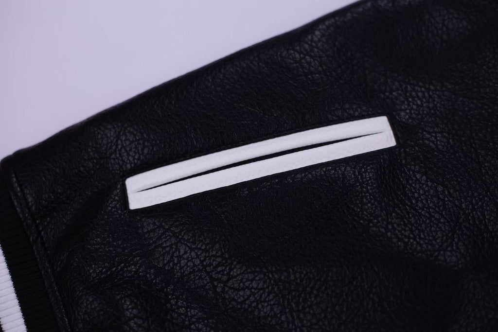 Embroidered Sleeve Varsity Jacket - Black Streetwear Coat 5577