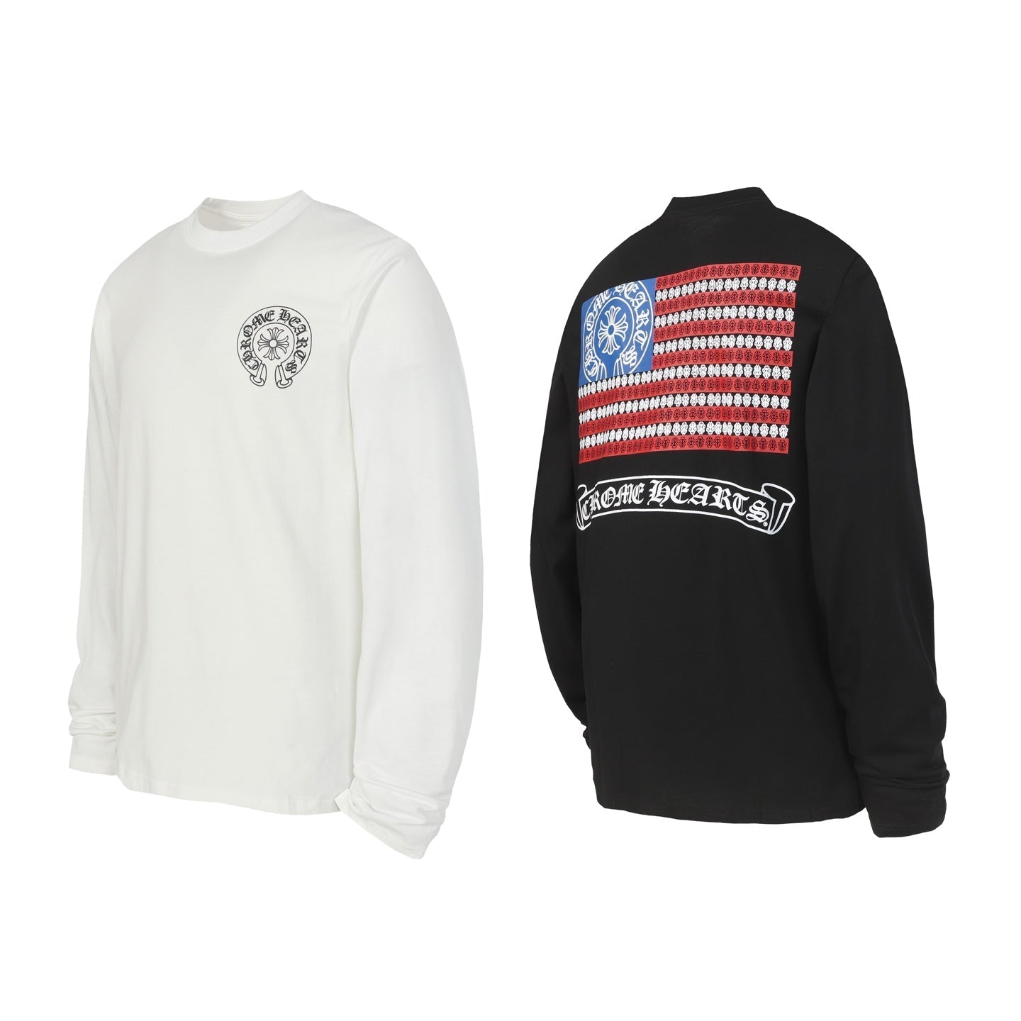 Logo Flag Long Sleeve Tee - Black White Gothic Street T-Shirt K2126